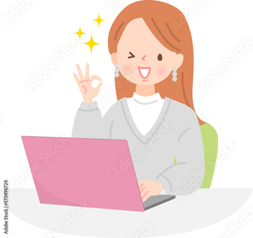 ノートパソコンで仕事をする若い女性