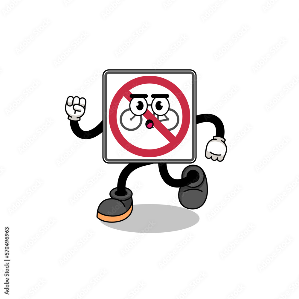 running no bicycles road sign mascot illustration