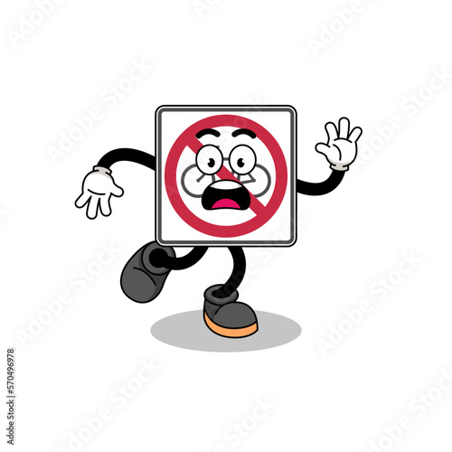 slipping no bicycles road sign mascot illustration