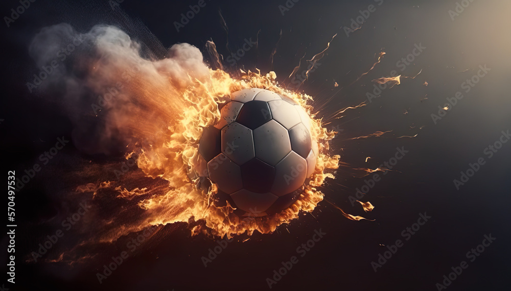 Fototapeta premium soccer football fire flame flying look like comet