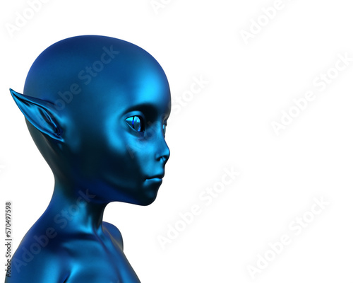 3d render. Portrait of a blue elf on a white background. 