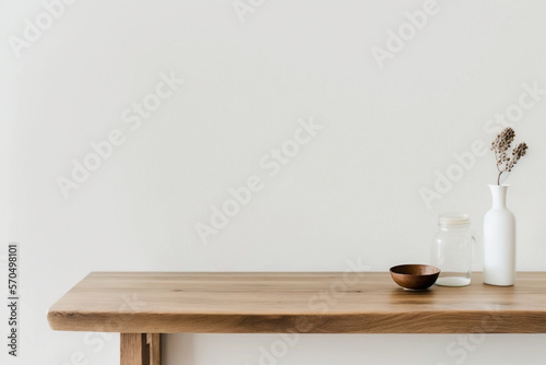 Minimalistic Elegance: A Close-Up Look at a Wooden Table Display With Generative AI