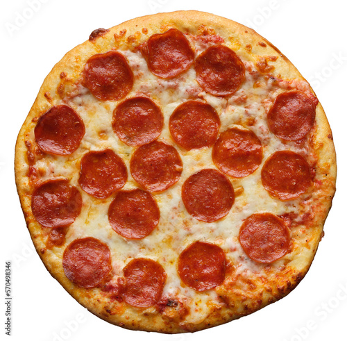 pepperoni pizza shot top down view and isolated