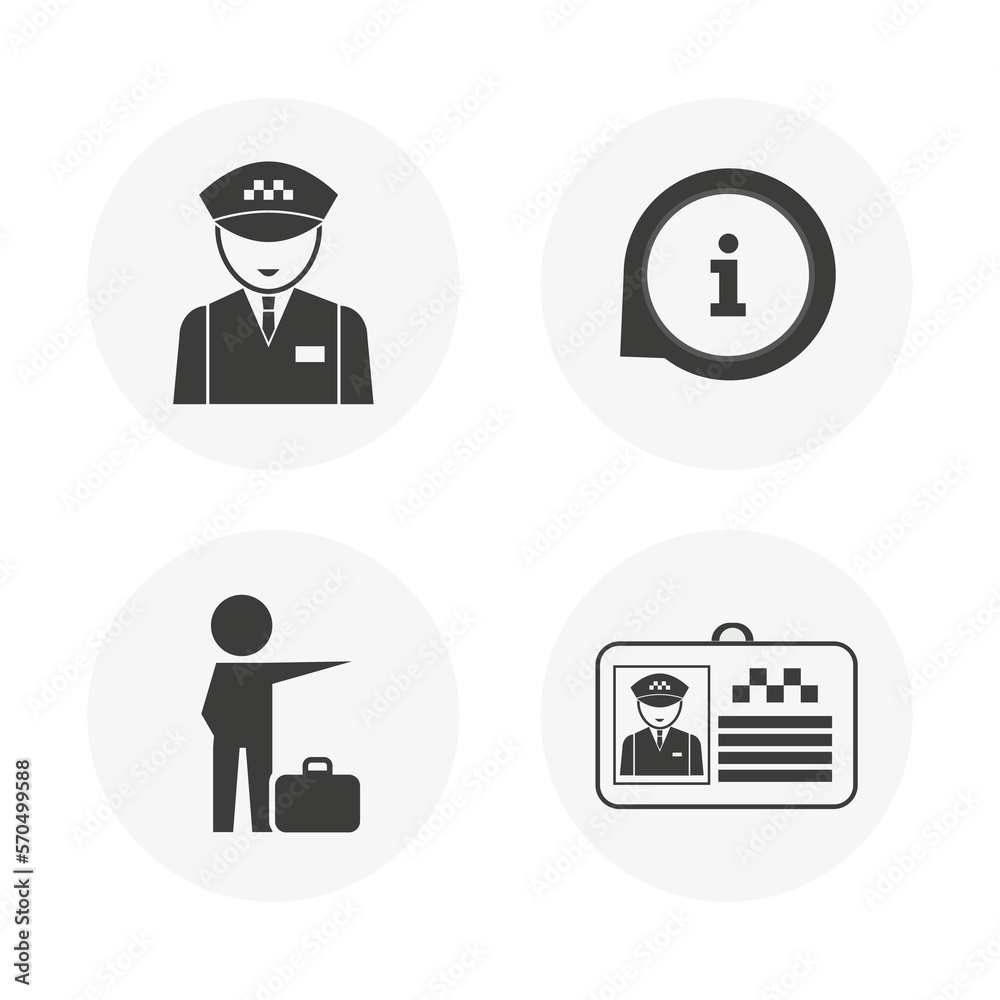 A set of Vector illustrations of the taxi service. Driver, passenger, driver's license. A set of Vector illustrations of the taxi service. Driver, passenger, driver's license.