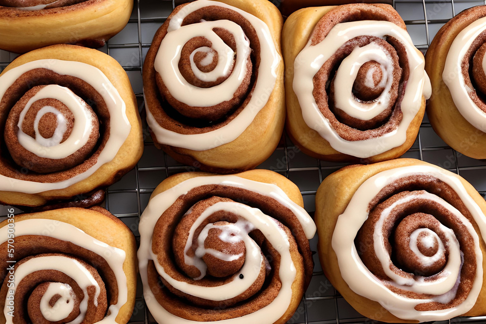 An image depicting a bunch of warm cinnamon rolls, ai generated