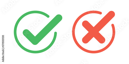 Cross and check mark icon in flat style. Checkmark right vector illustration on isolated background. Tick and cross sign business concept. photo