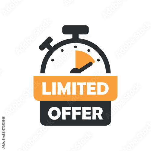 Limited offer icon in flat style. Promo label with alarm clock vector illustration on isolated background. Sale promotion sign business concept.