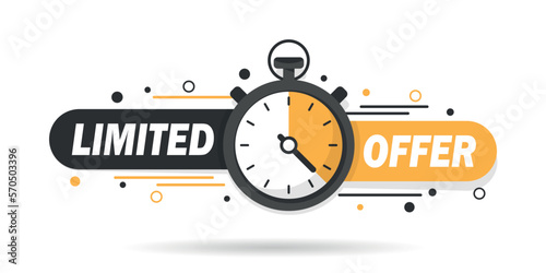 Limited offer icon in flat style. Promo label with alarm clock vector illustration on isolated background. Sale promotion sign business concept.