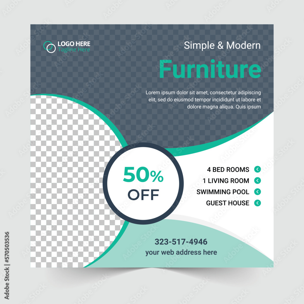 Furniture social media post template and web banner promotion layout