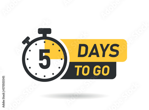 5 days left icon in flat style. Offer countdown date number vector illustration on isolated background. Sale promotion timer sign business concept.