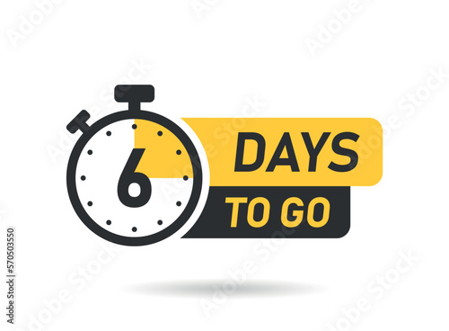 6 days left icon in flat style. Offer countdown date number vector illustration on isolated background. Sale promotion timer sign business concept.