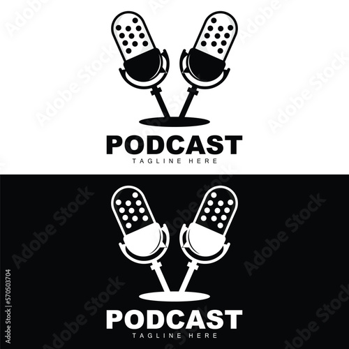 Podcast Logo, Vector, Headset and Chat, Simple Vintage Microphone Design