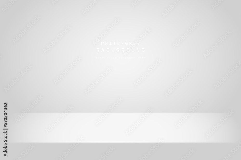 Grey background, Empty table in studio room and light background. minimal wall scene rendered for mockup or product display presentation. stage for showcase. design for marketing advertise product.