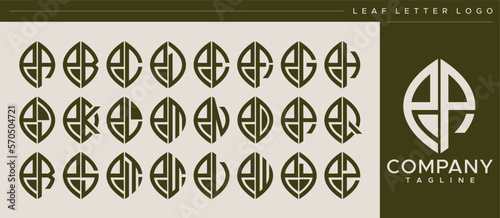 Abstract modern line nature leaf initial letter P PP logo design set