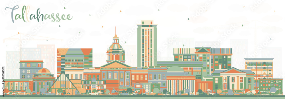 Tallahassee Florida City Skyline with Color Buildings. Vector Illustration. Tallahassee Cityscape with Landmarks.