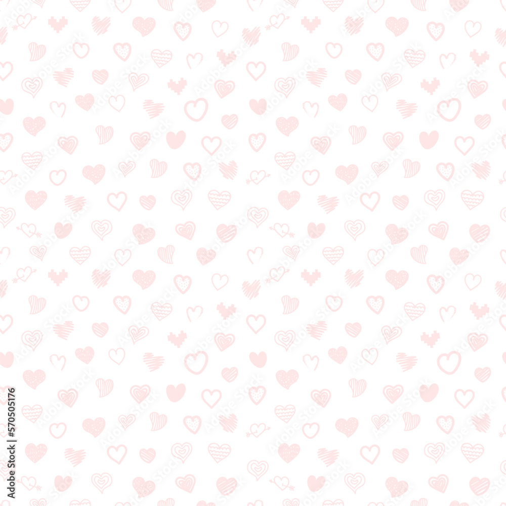 Sketch style pink hearts seamless vector pattern Sketch style pink hearts seamless vector pattern