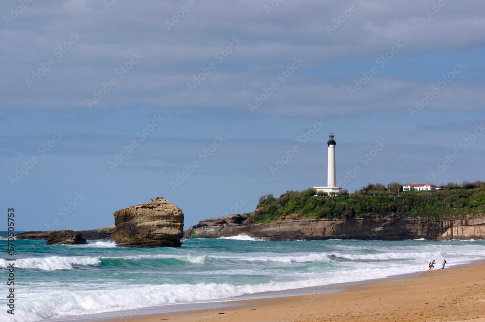 Lighthouse and beach in Biarritz coast