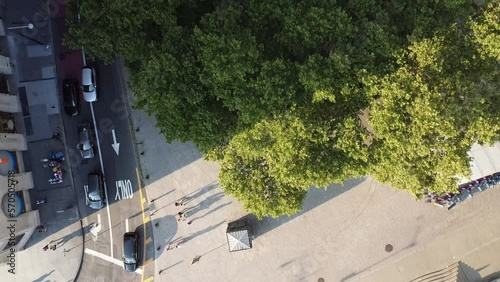 a aerial view drone shot of the park in the area of wall street in the island of manhattan in new york city, in the united states of america nyc
