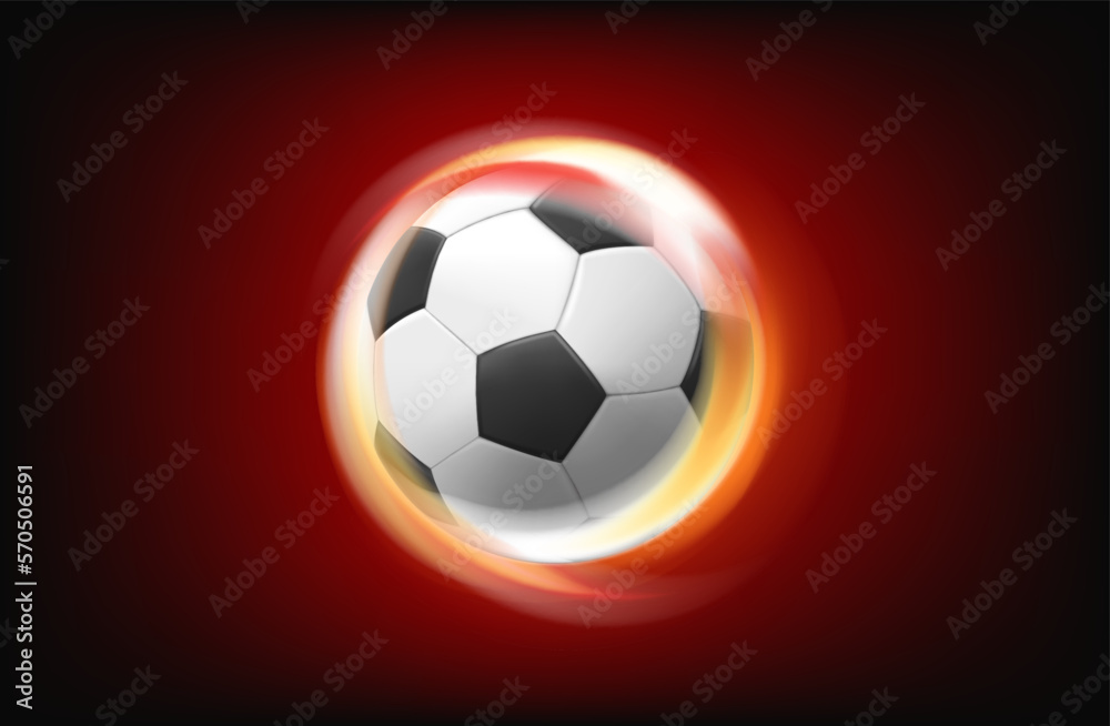 Spinning flaming soccer ball. 3d vector illustration with fire effect  
