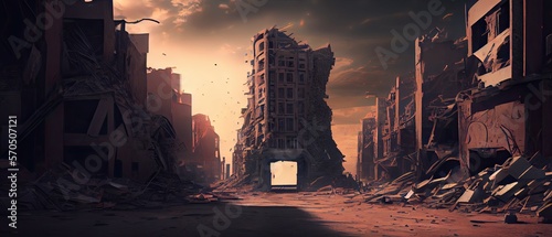 Dystopian apocalyptic landscape. futuristic illustration. AI generated
