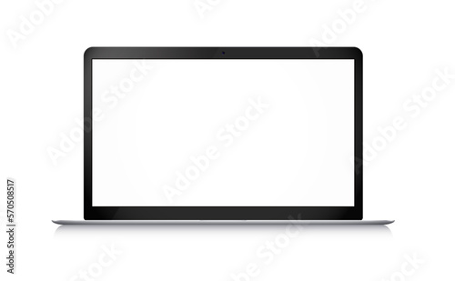 Modern laptop with empty wide screen. Vector 3d mockup isolated on white background