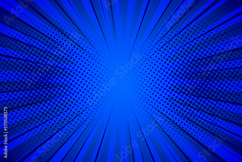Blue comic pop art vintage background with halftone dots