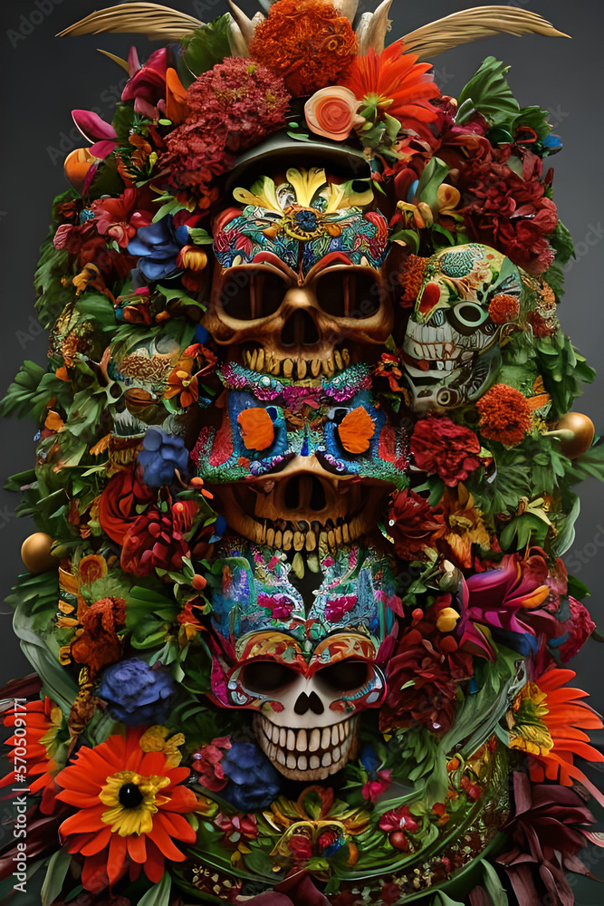 Dia de los muertos flower decorated skull