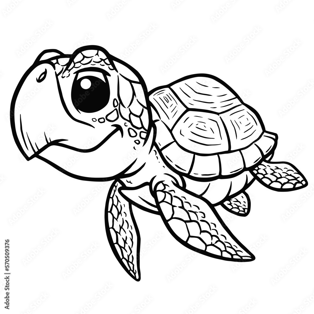 Fototapeta premium Vector illustration of Cartoon Sea turtle - Coloring book for kids