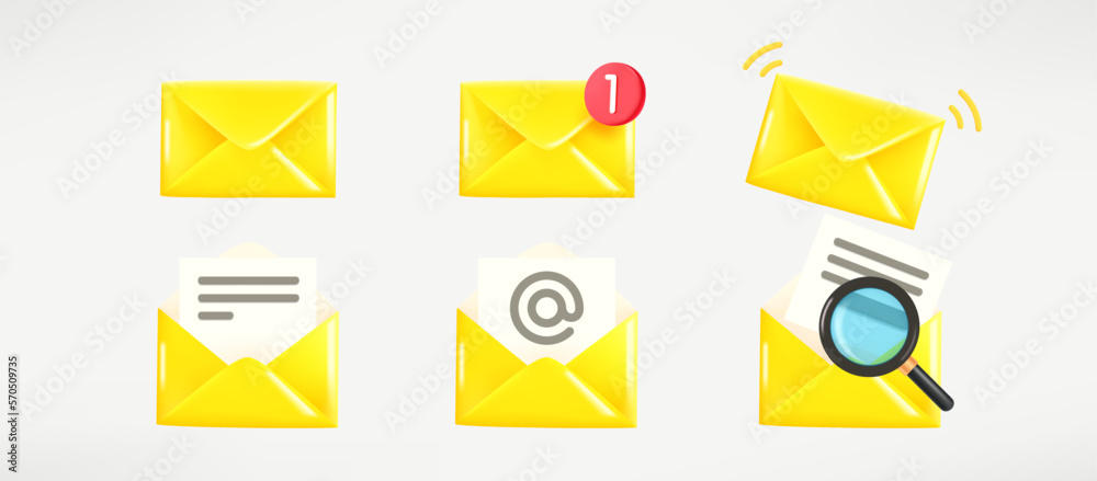 Different letters opened and closed. 3d vector clipart isolated on white background Different letters opened and closed. 3d vector clipart isolated on white background
