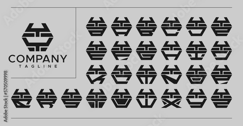 Minimalist modern line hexagon initial letter Y YY logo design set