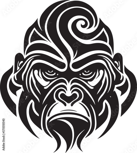 Vector illustration of monkey head with ornament.