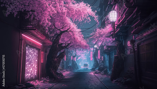 Lo-fi tokyo alley at night. Generative AI