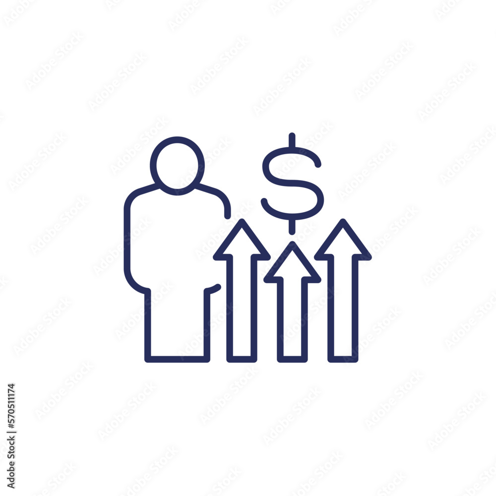 salary increase and growth line icon