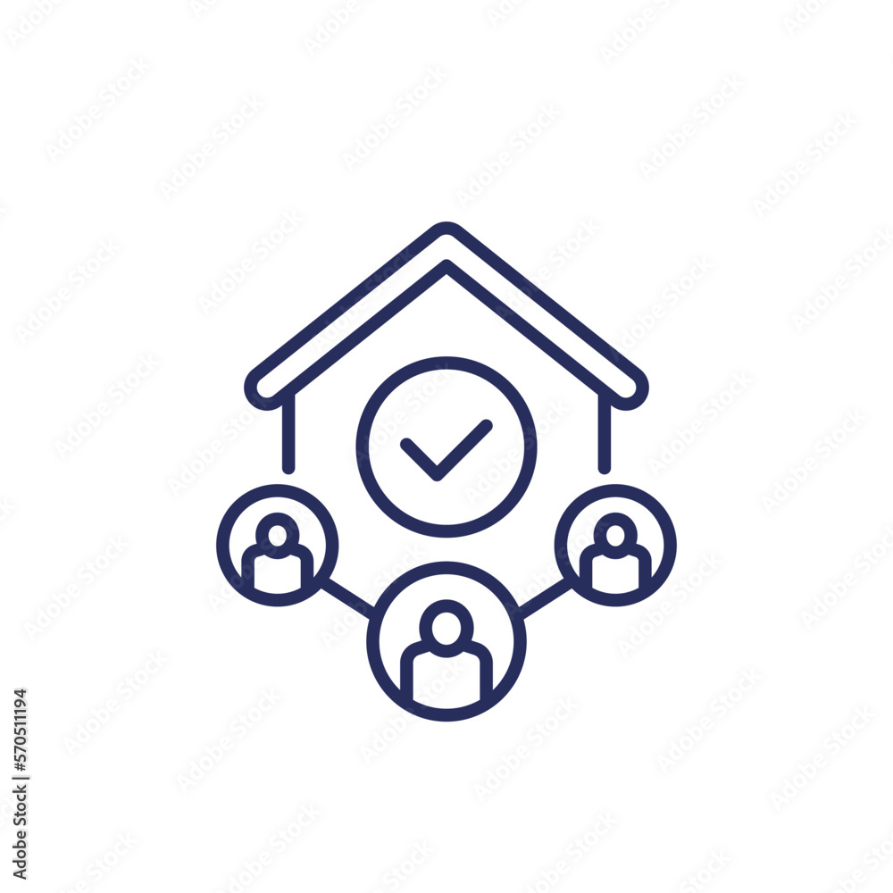 tenants line icon with a house, vector tenants line icon with a house, vector