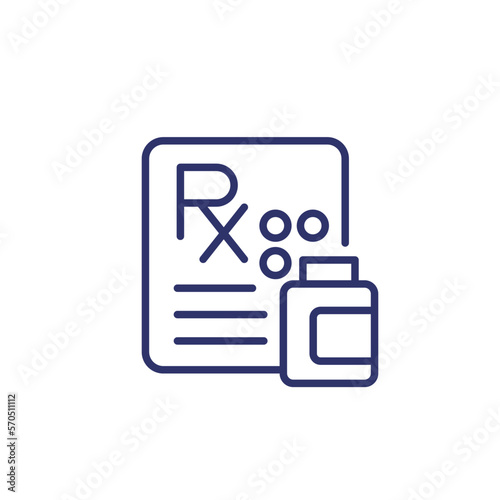 medical prescription, RX line icon