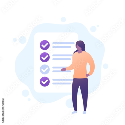 skills, job requirements vector icon with a woman