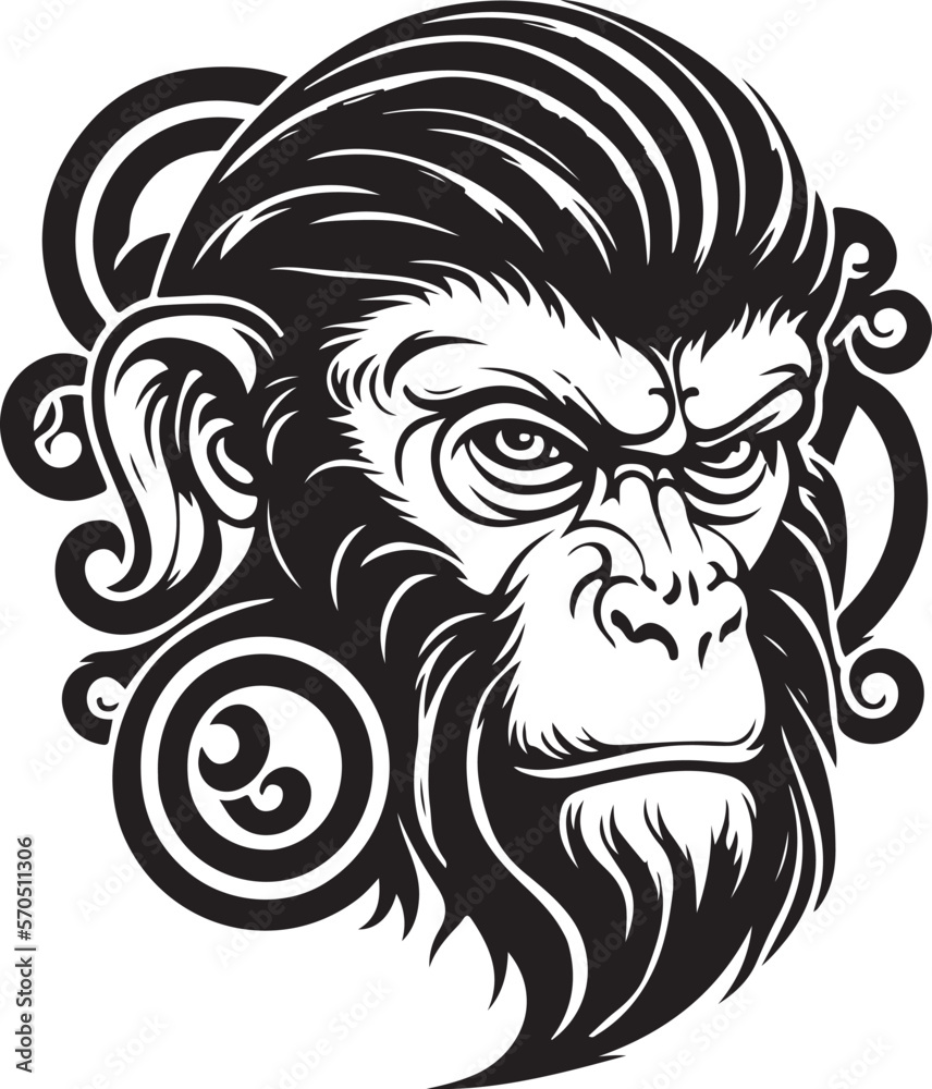 Vector illustration of monkey head with ornament. Vector illustration of monkey head with ornament.