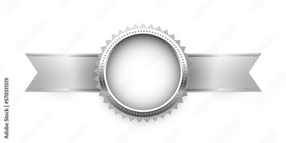 3d silver medal on ribbon, seal trophy vector illustration. Realistic isolated steel circle medallion with frame for official winner, honor prize badge for best quality and victory of champion 3d silver medal on ribbon, seal trophy vector illustration. Realistic isolated steel circle medallion with frame for official winner, honor prize badge for best quality and victory of champion