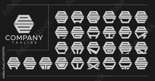 Minimalist modern line hexagon initial letter E EE logo design set