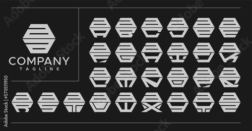 Minimalist modern line hexagon initial letter A AA logo design set