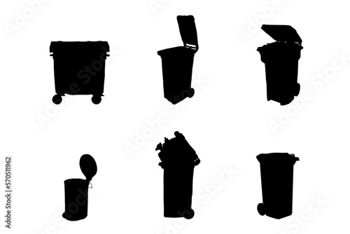 Set of silhouettes of rubbish bins vector design