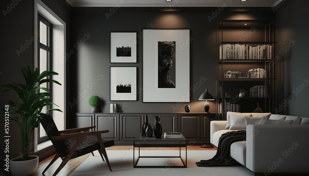 Minimalist black style interior design idea. Generative AI