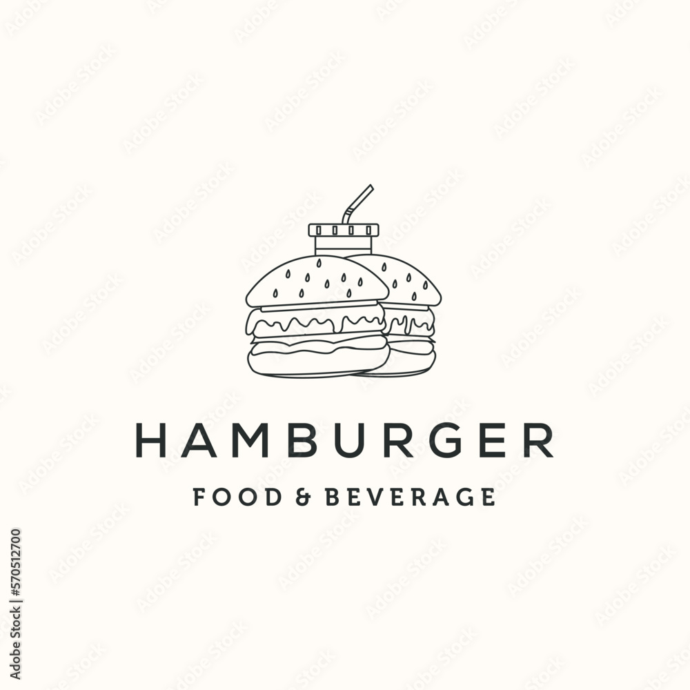 hamburger soft drink line art logo vector minimalist illustration design, double fast food symbol design design