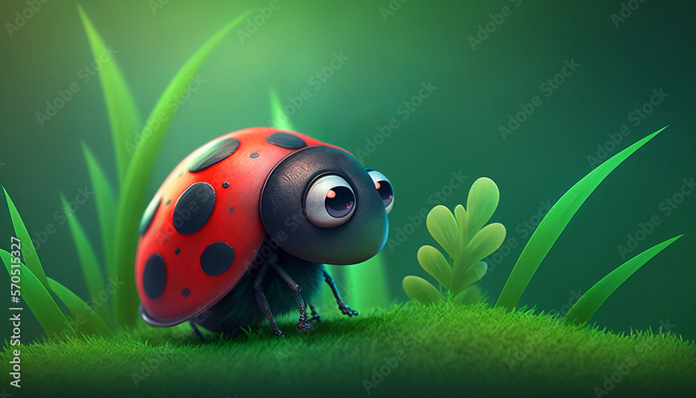 Naklejka premium Ladybug cartoon character in studio created with Generative AI