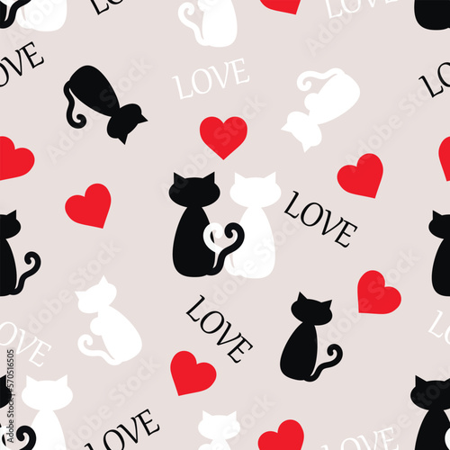 Seamless pattern with cats on a love theme