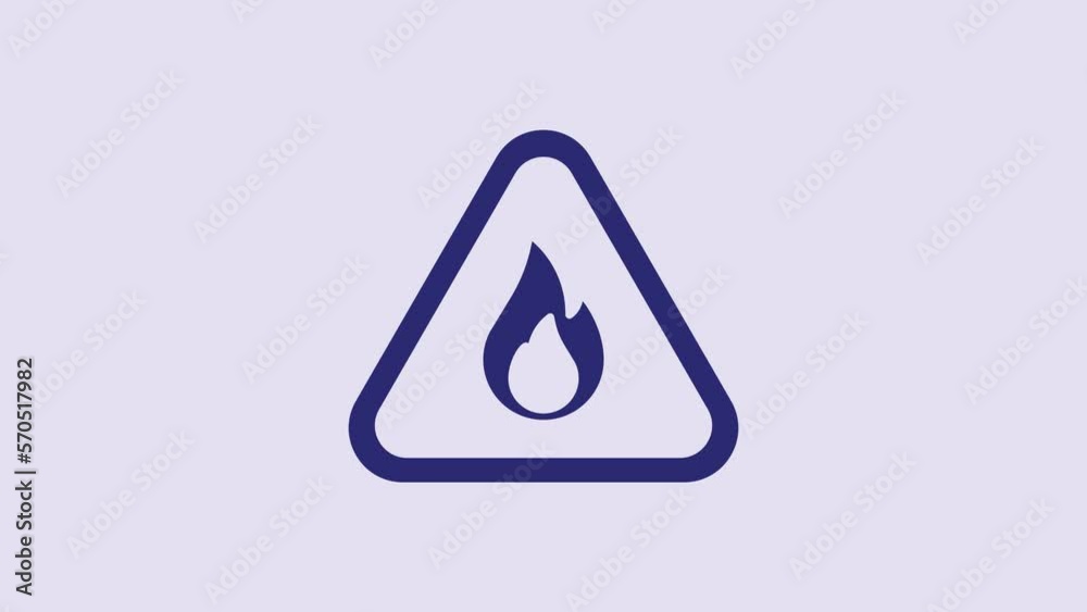 Blue Fire flame in triangle icon isolated on purple background. Warning sign of flammable product. 4K Video motion graphic animation Blue Fire flame in triangle icon isolated on purple background. Warning sign of flammable product. 4K Video motion graphic animation