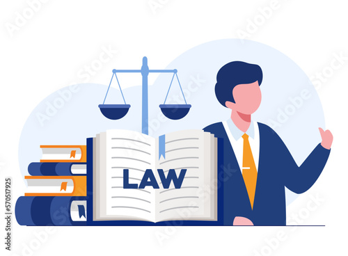 Law and justice scenes. lawyer consulting client. Legal advice concept. Flat vector illustration and icons set.