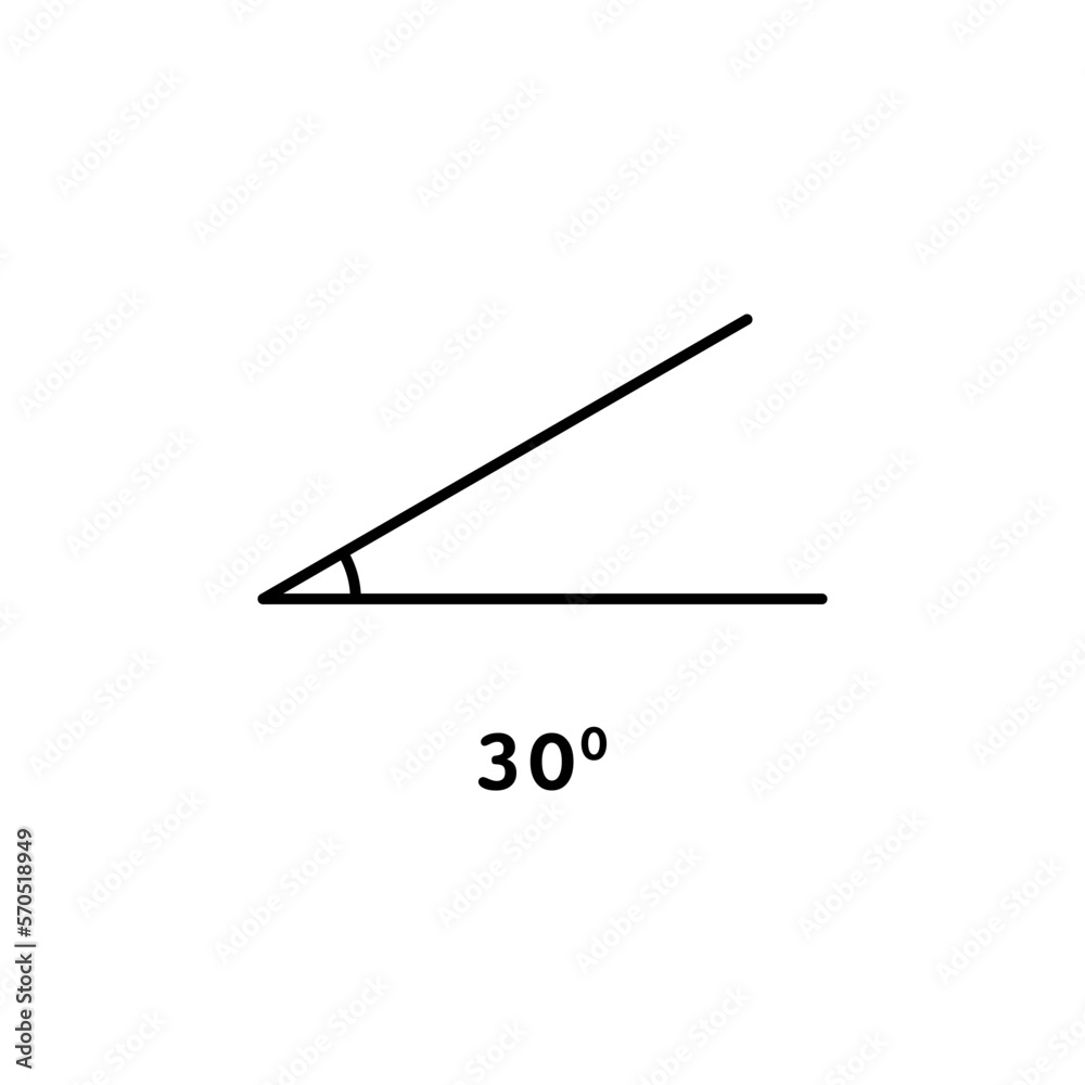 30 degree angle icon vector illustration. Abstract thin black line math symbol for geometry and trigonometry in school, geometric pictogram of right angle, thirty degree isolated on white background