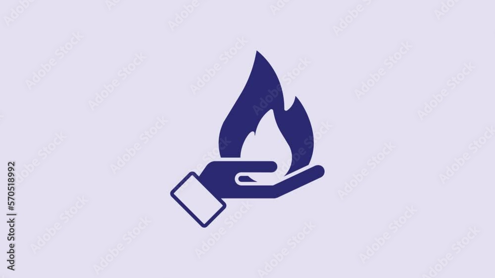 Blue Hand holding a fire icon isolated on purple background. Insurance concept. Security, safety, protection, protect concept. 4K Video motion graphic animation Blue Hand holding a fire icon isolated on purple background. Insurance concept. Security, safety, protection, protect concept. 4K Video motion graphic animation