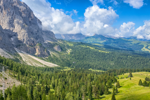 View of a valley and mountains in the alps in the summer